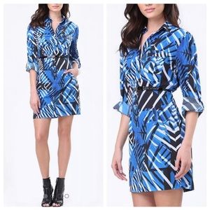 NWT Bebe Blue Floral Palm Print Career Shirt Dress